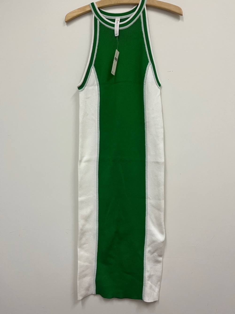 NWT Anthropologie Daily Practice Green and White Racerback Midi Dress Size Small